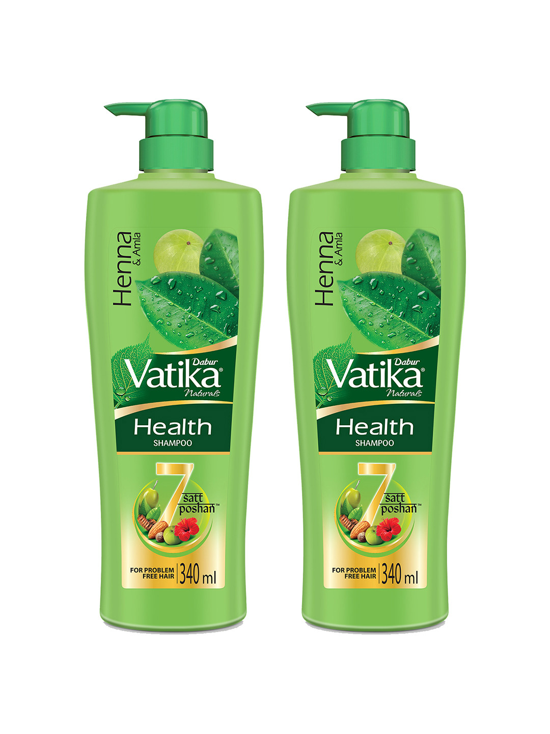 

Dabur Set of 2 Vatika Health Shampoo with 7 Natural Ingredients - 340ml Each, Green