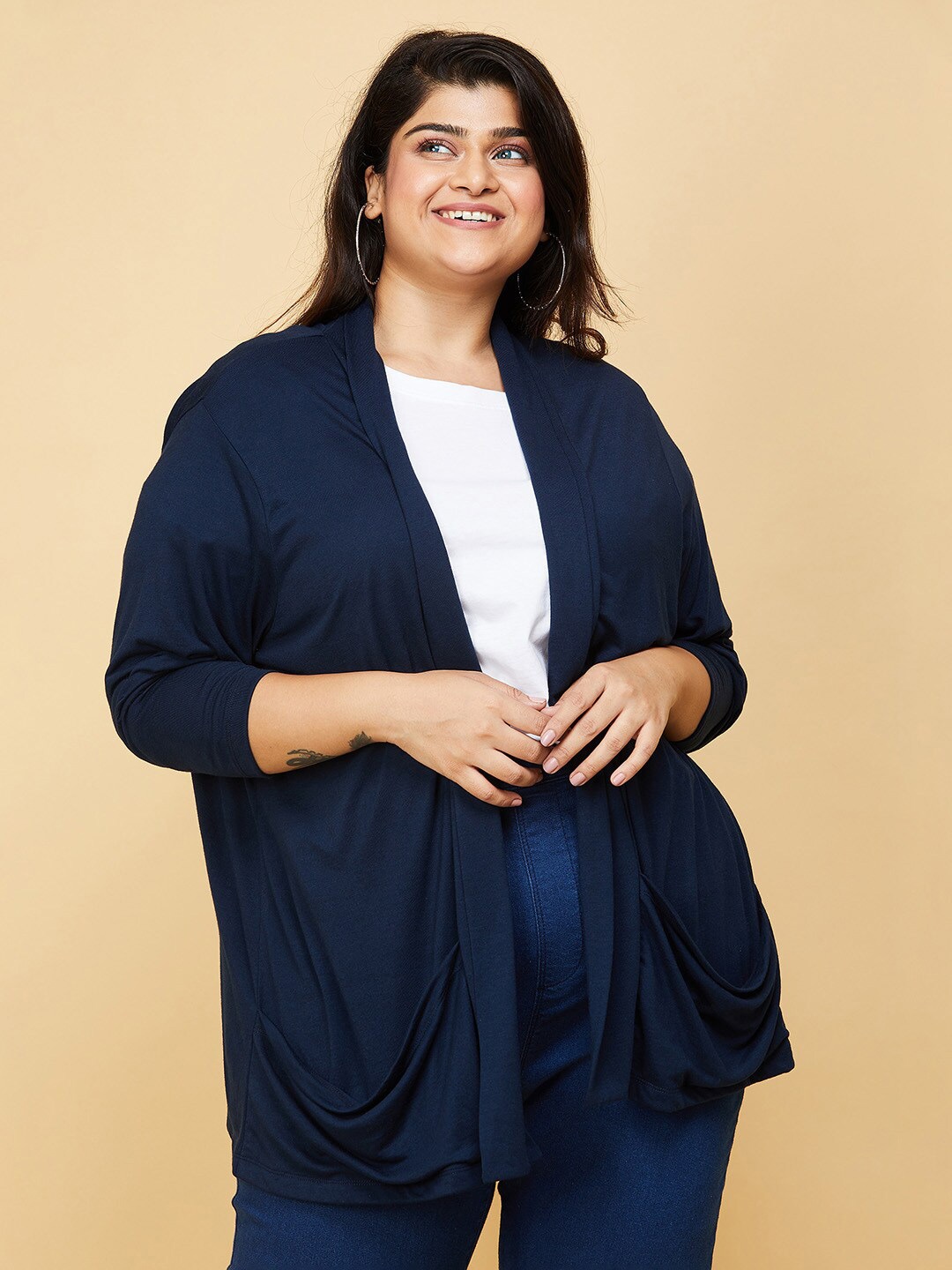 

Max Women Plus Size Navy Blue Cotton Shrug