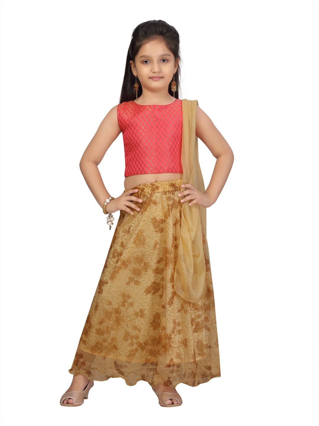 

Aarika Girls Red & Gold-Toned Ready to Wear Lehenga & Blouse With Dupatta