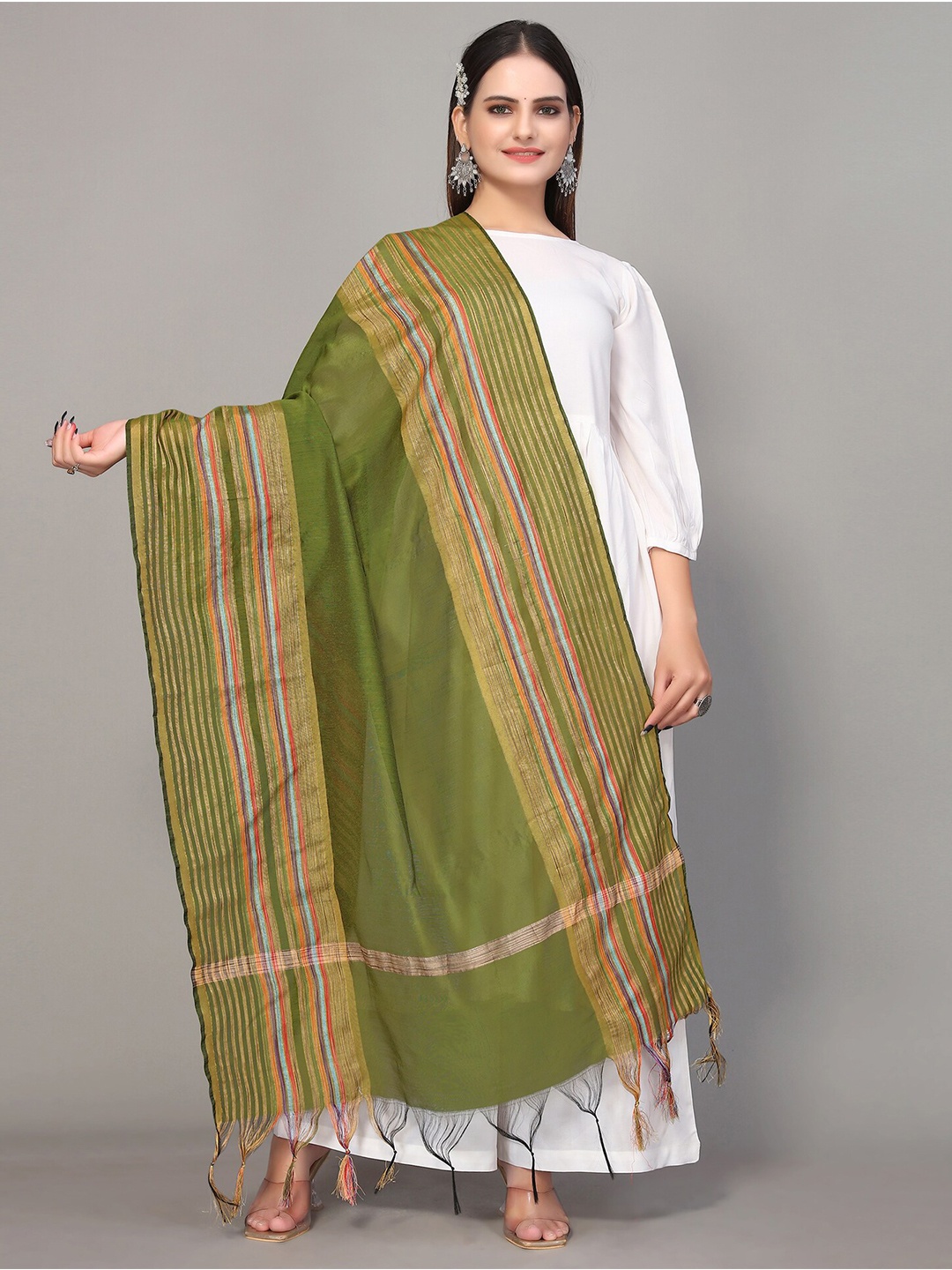 

KALINI Green & Pink Woven Design Dupatta