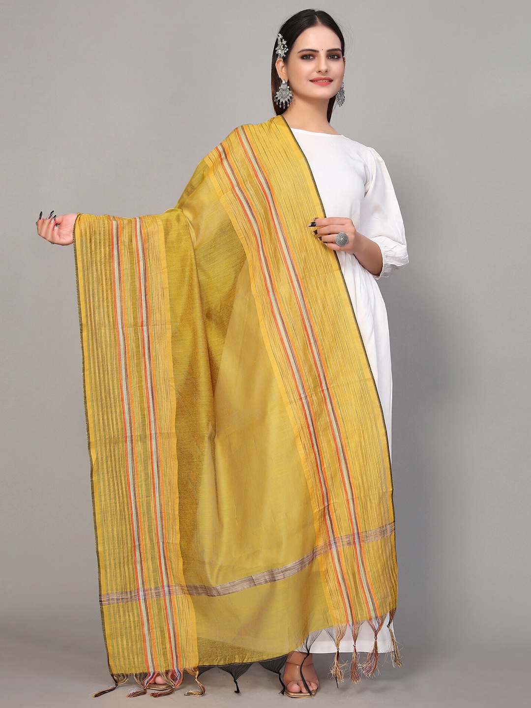 

KALINI Mustard & Pink Woven Design Dupatta