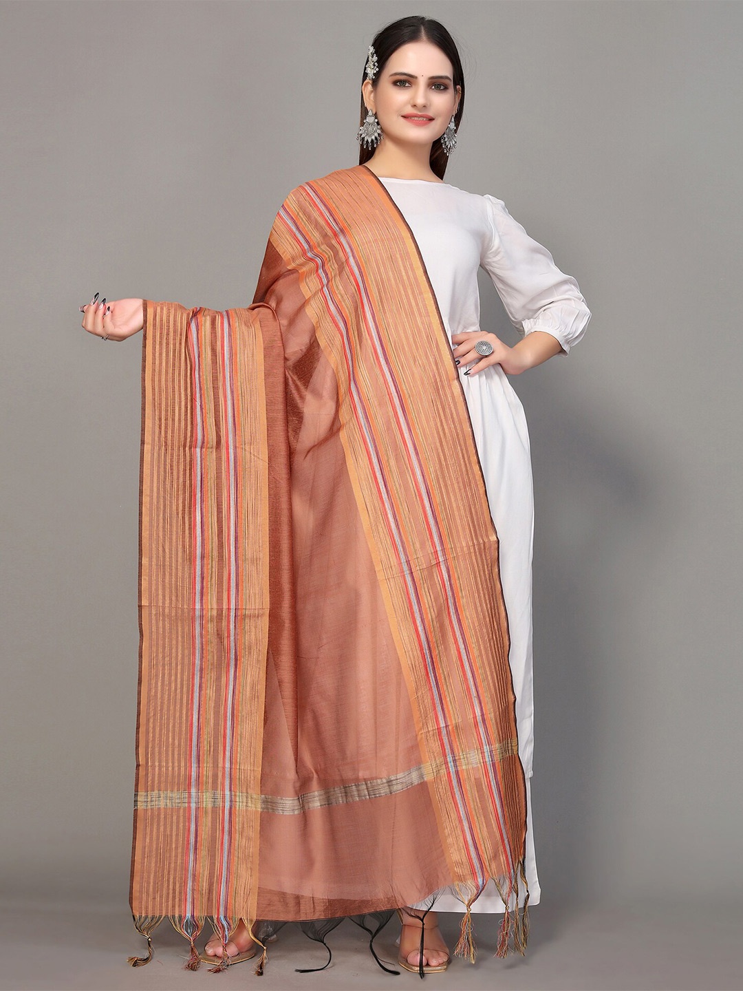 

KALINI Women Brown & Purple Woven Design Dupatta