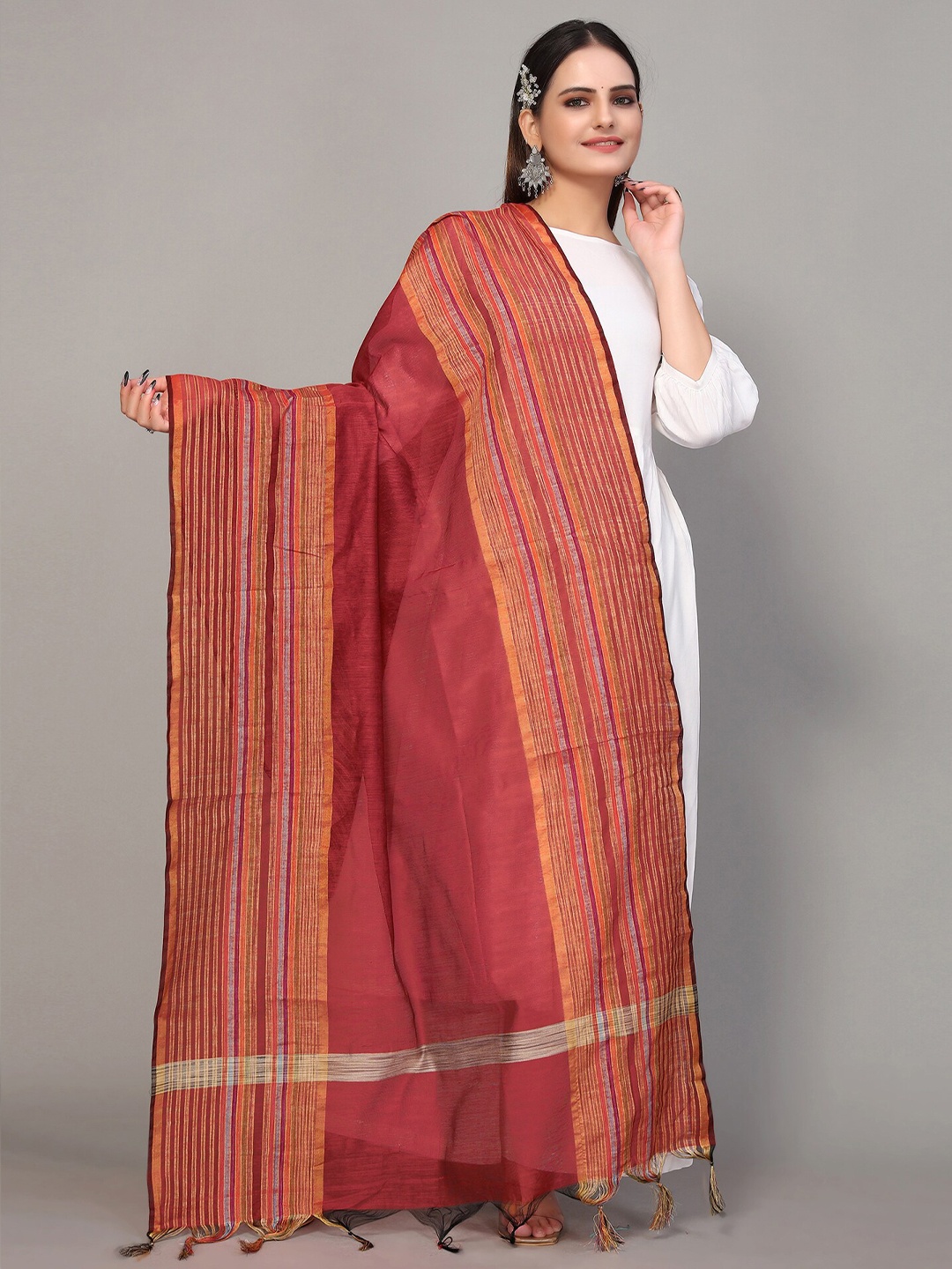 

KALINI Red & Purple Woven Design Dupatta