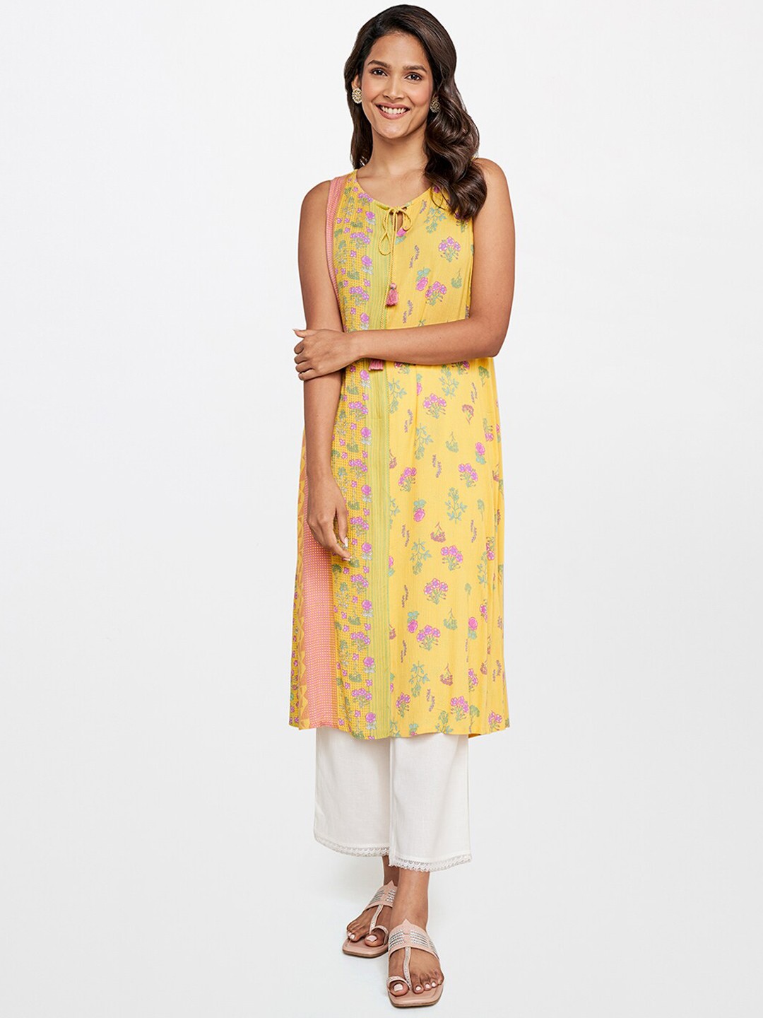 

itse Women Yellow & Purple Floral Printed Kurta