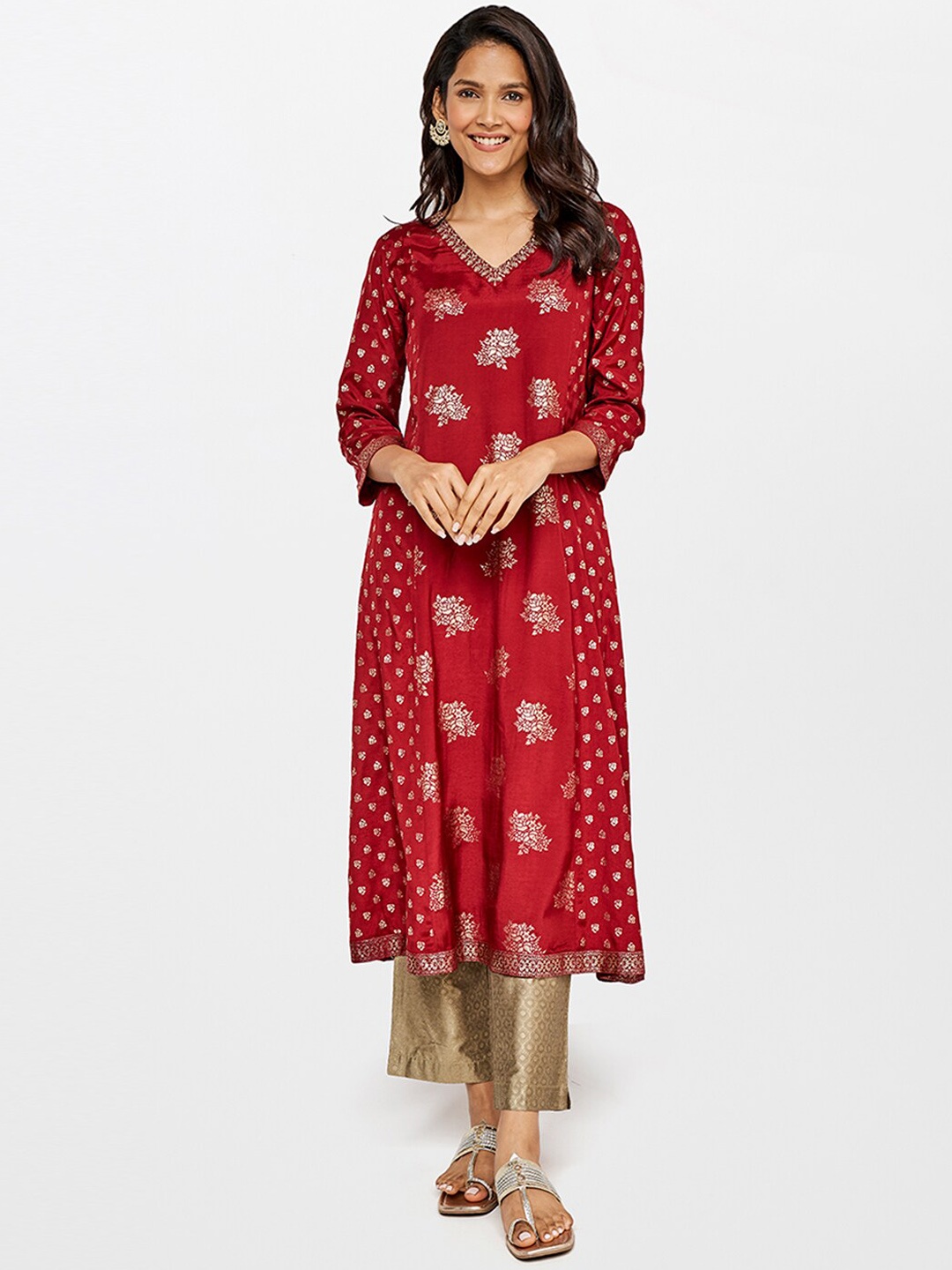 

itse Women Red Ethnic Motifs Printed Anarkali Kurta