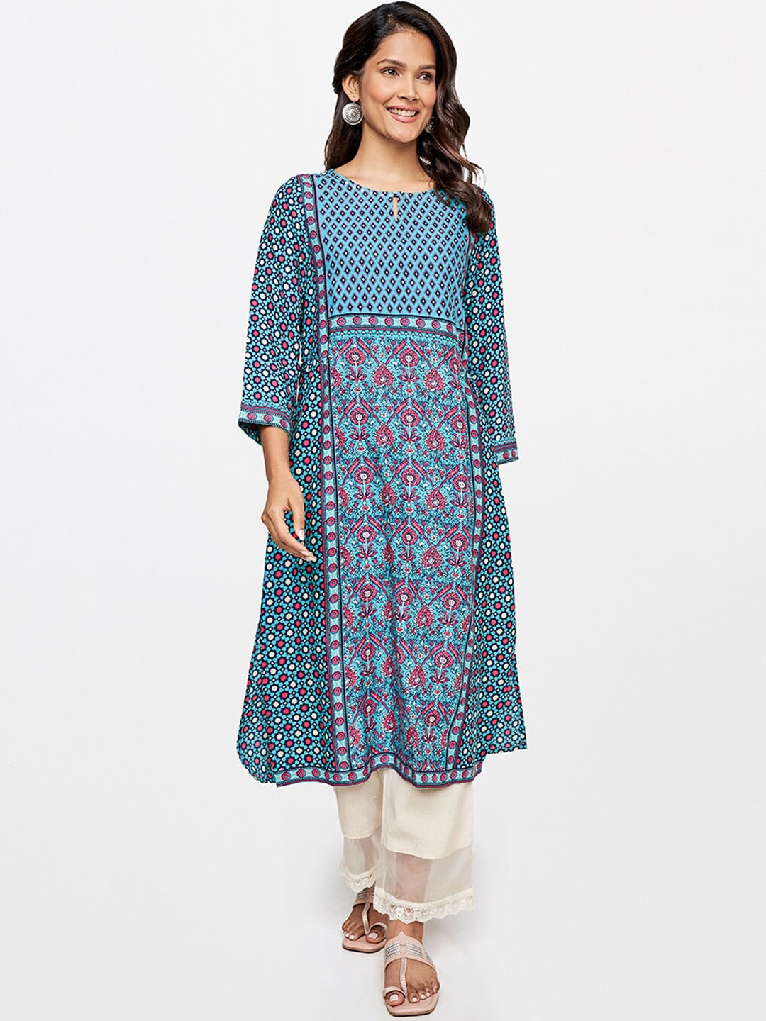 

itse Women Turquoise Blue Geometric Print Empire Kurta