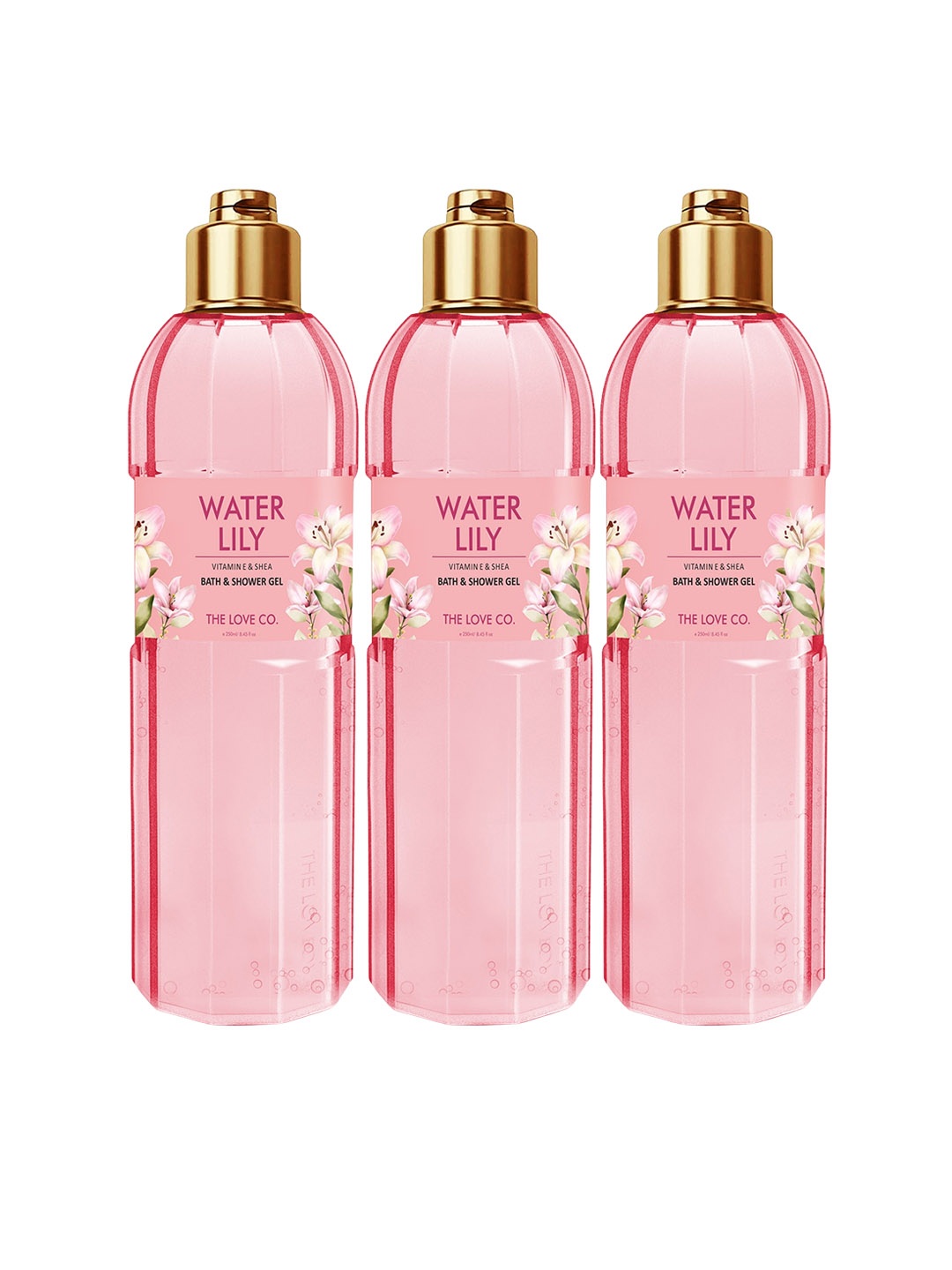 

THE LOVE CO. Set Of 3 Water Lily Vitamin E & Shea Bath Shower Gel 250ml Each, Pink