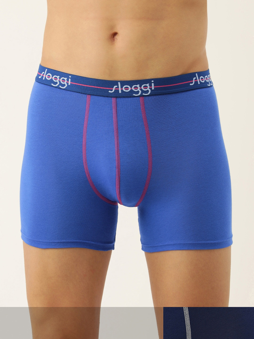 Sloggi Men Pack of 2 Cotton Lycra Trunks, Blue