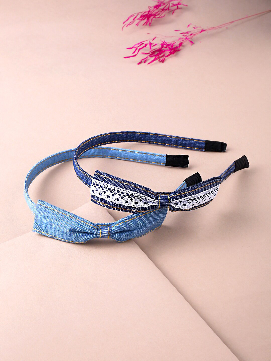 

Melbees by Yellow Chimes Girls Blue & White Set of 2 Solid Fabric Bow Hairband