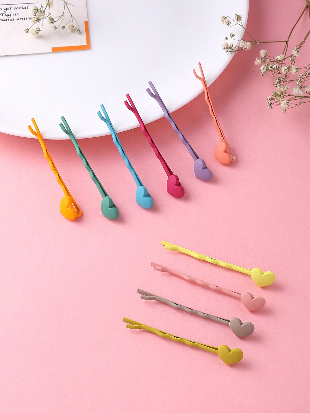 

Melbees by Yellow Chimes Set of 10 Yellow & Pink Hair Pins Heart Shaped Bobby Pins