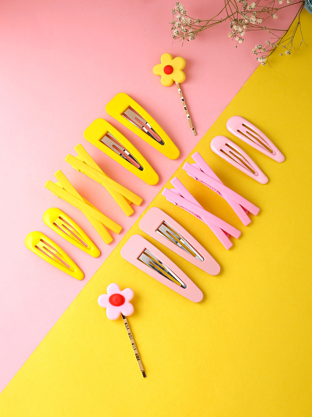 

Melbees by Yellow Chimes Girls Set Of 14 Yellow & Pink Tic Tac Hair Clips