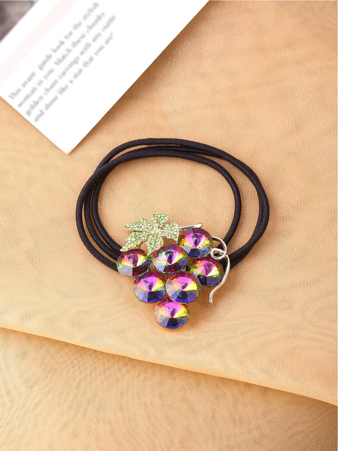 

Melbees by Yellow Chimes Girls Purple & Black Fruit Bunch Charms Ponytail Holders