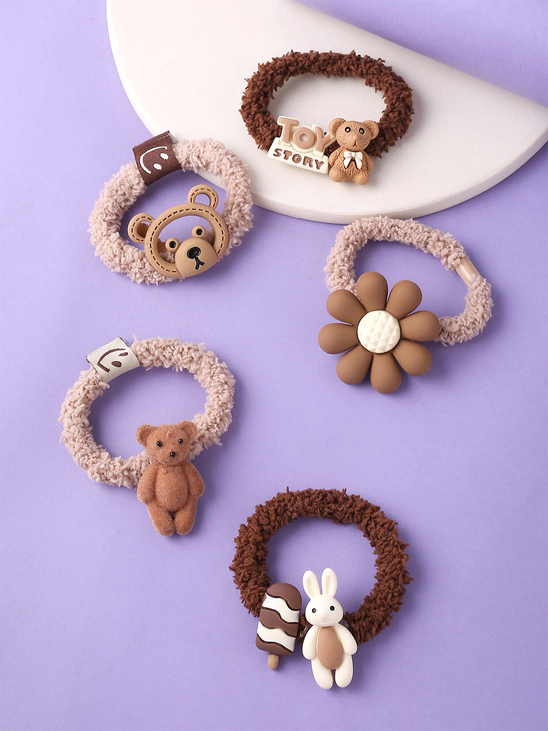 

Melbees by Yellow Chimes Girls Set of 5 Pcs Cute Characters Hair Ties Hair Rubberbands, Brown