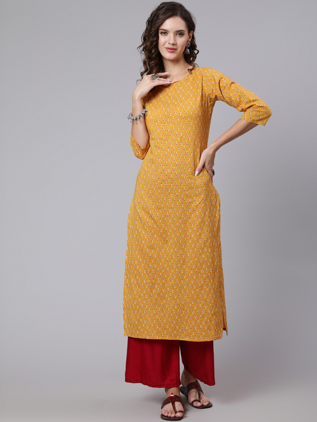 Nayo Women Yellow & Green Floral Printed Floral Kurta