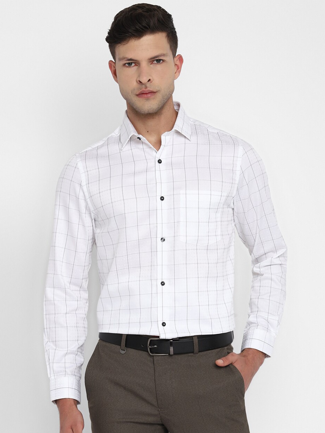 

Turtle Men White Windowpane Checks Checked Formal Shirt
