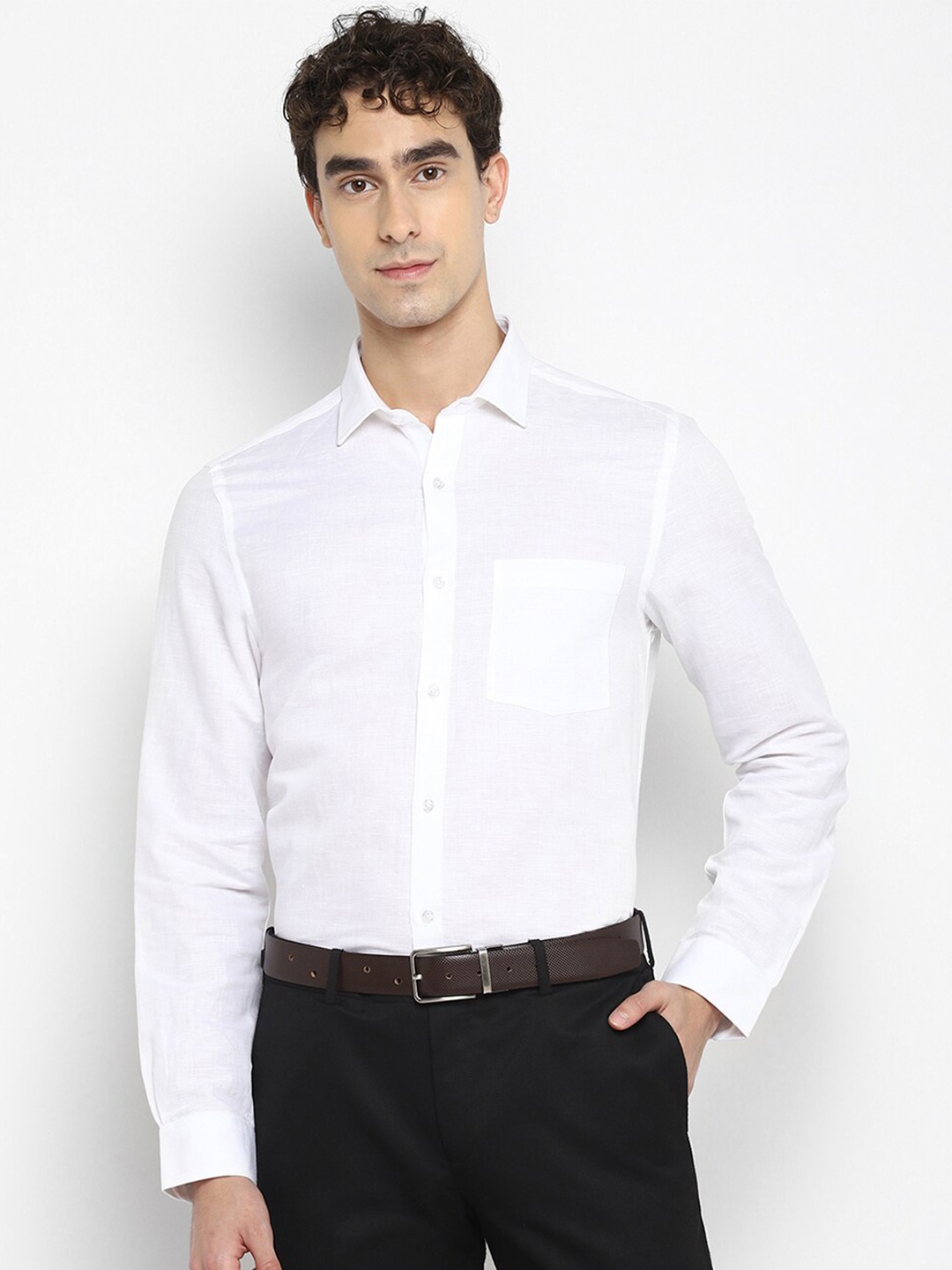 

Turtle Men White Formal Cotton Linen Shirt