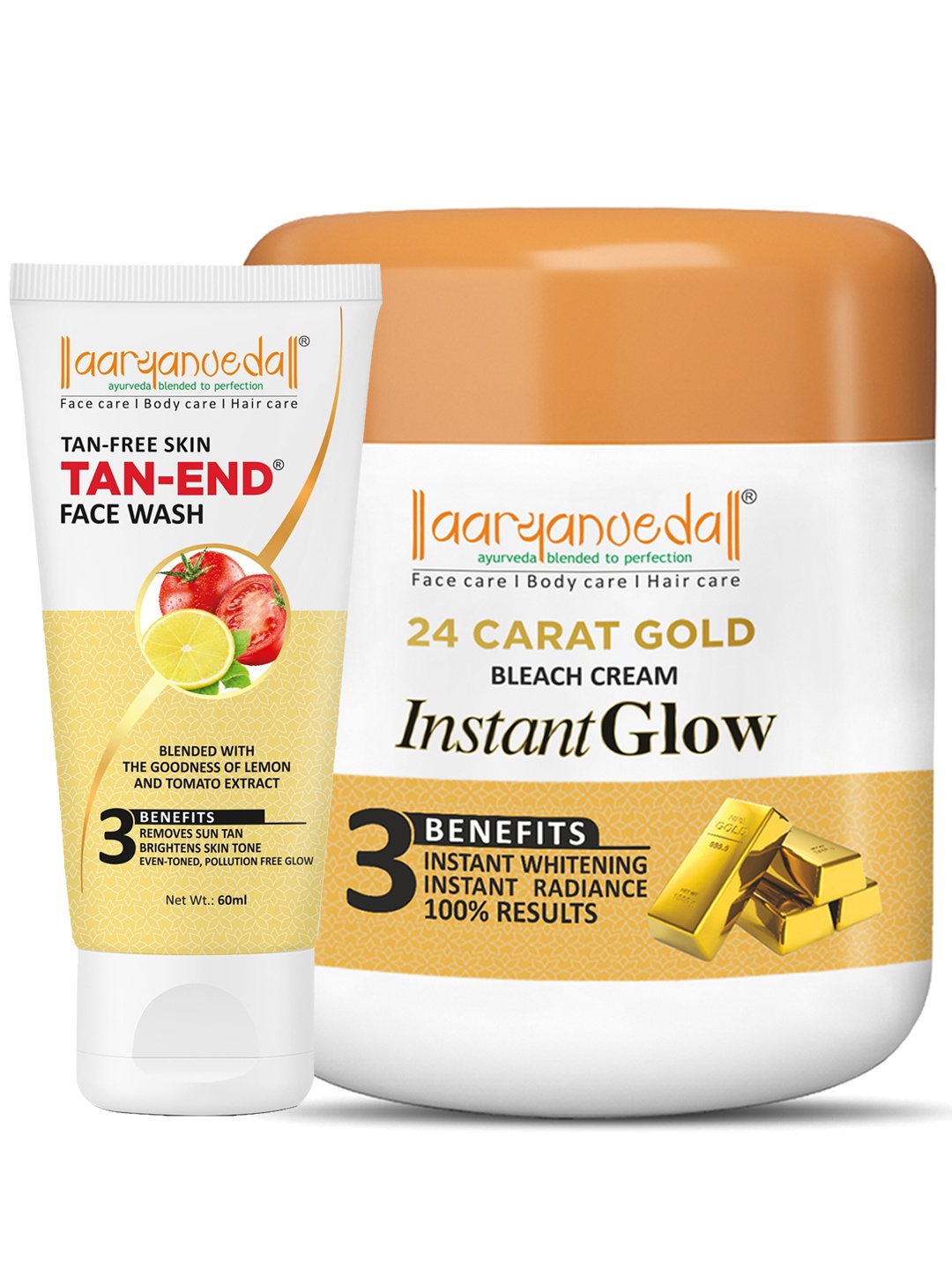 

Aryanveda 24 Carat Gold Bleach Cream 450gm & Tanend Tan Removal Face Wash, 60ml, White