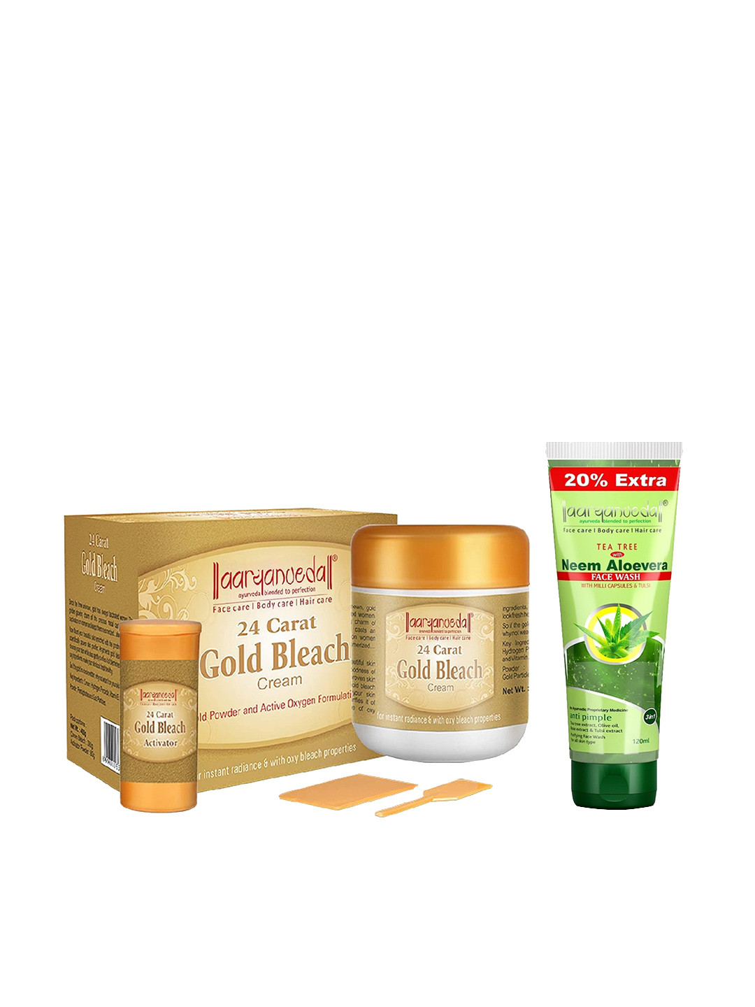 

Aryanveda Set Of 24 Carat Gold Bleach Cream 450g & Tea Tree Face Wash 120ml, Beige