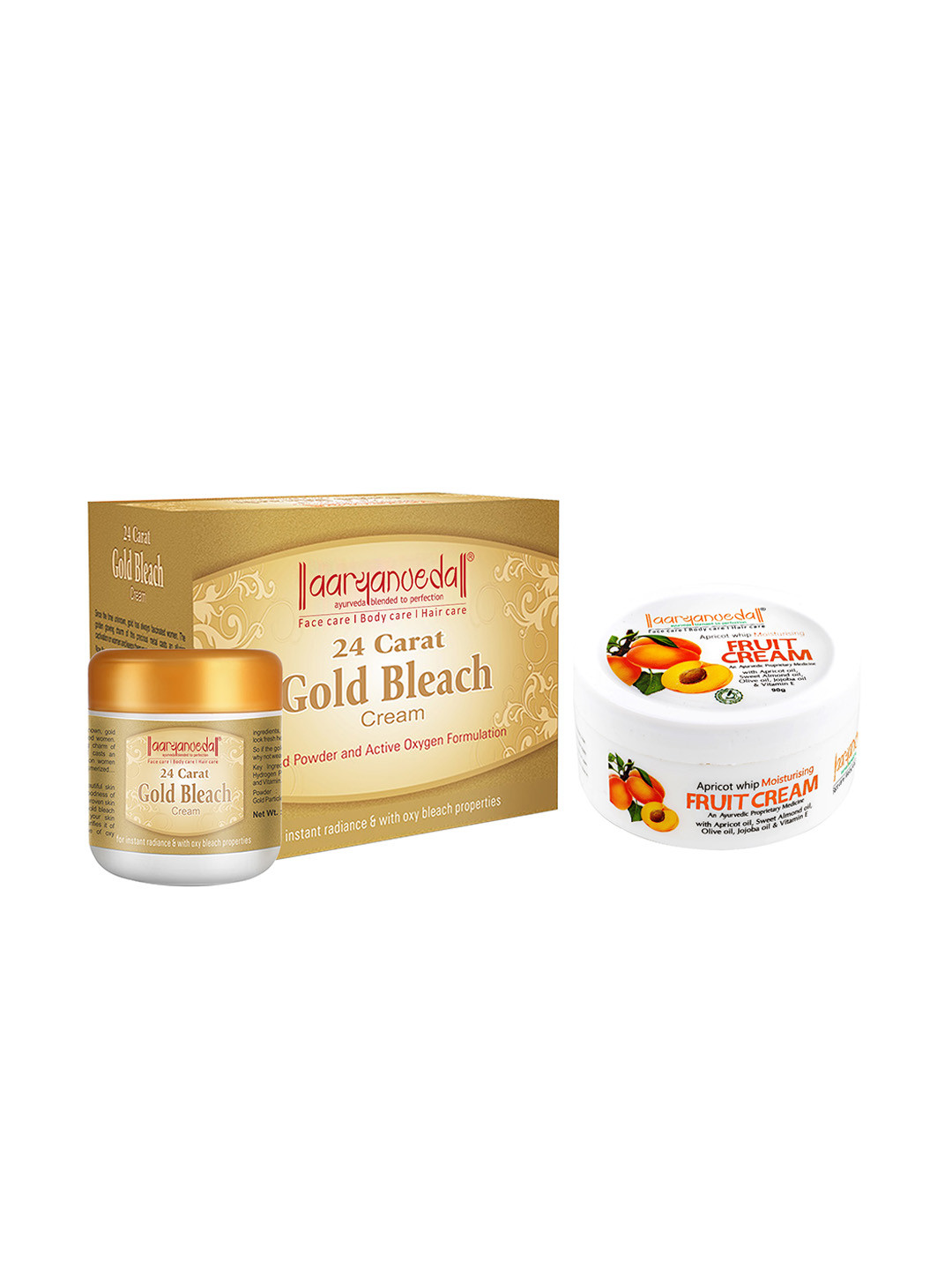 

Aryanveda Set Of 2 24 Carat Gold Bleach Cream 450g & Apricot Whip Fruit Cream 90g, Multi