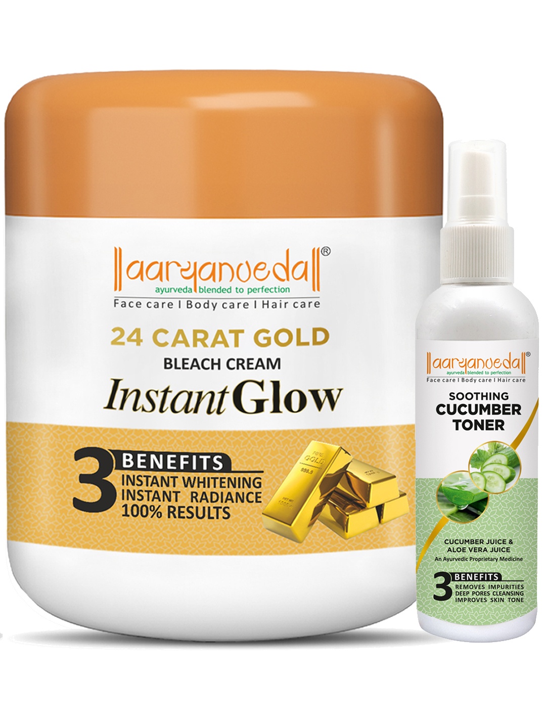 

Aryanveda Set Of 2 24 Carat Gold Bleach Cream & Cucumber Face Toner 550g, Multi