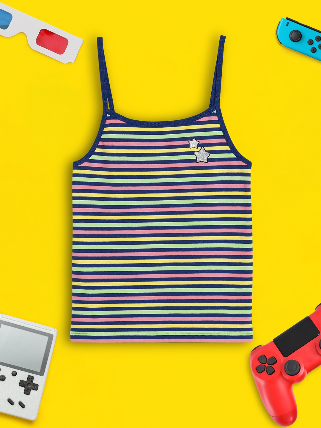 

XY Life Girls Blue & Pink Arcade Colorful Tencel Modal Spaghetti Camisole
