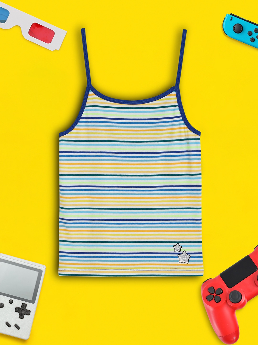 XY Life Girls Blue & Orange Arcade Colorful Tencel Modal Spaghetti Camisole