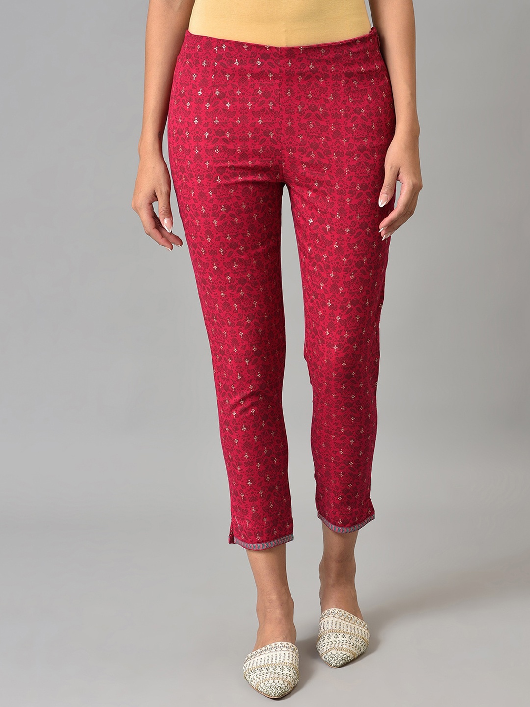 

W Women Pink Ethnic Motifs Printed Slim Fit Trousers