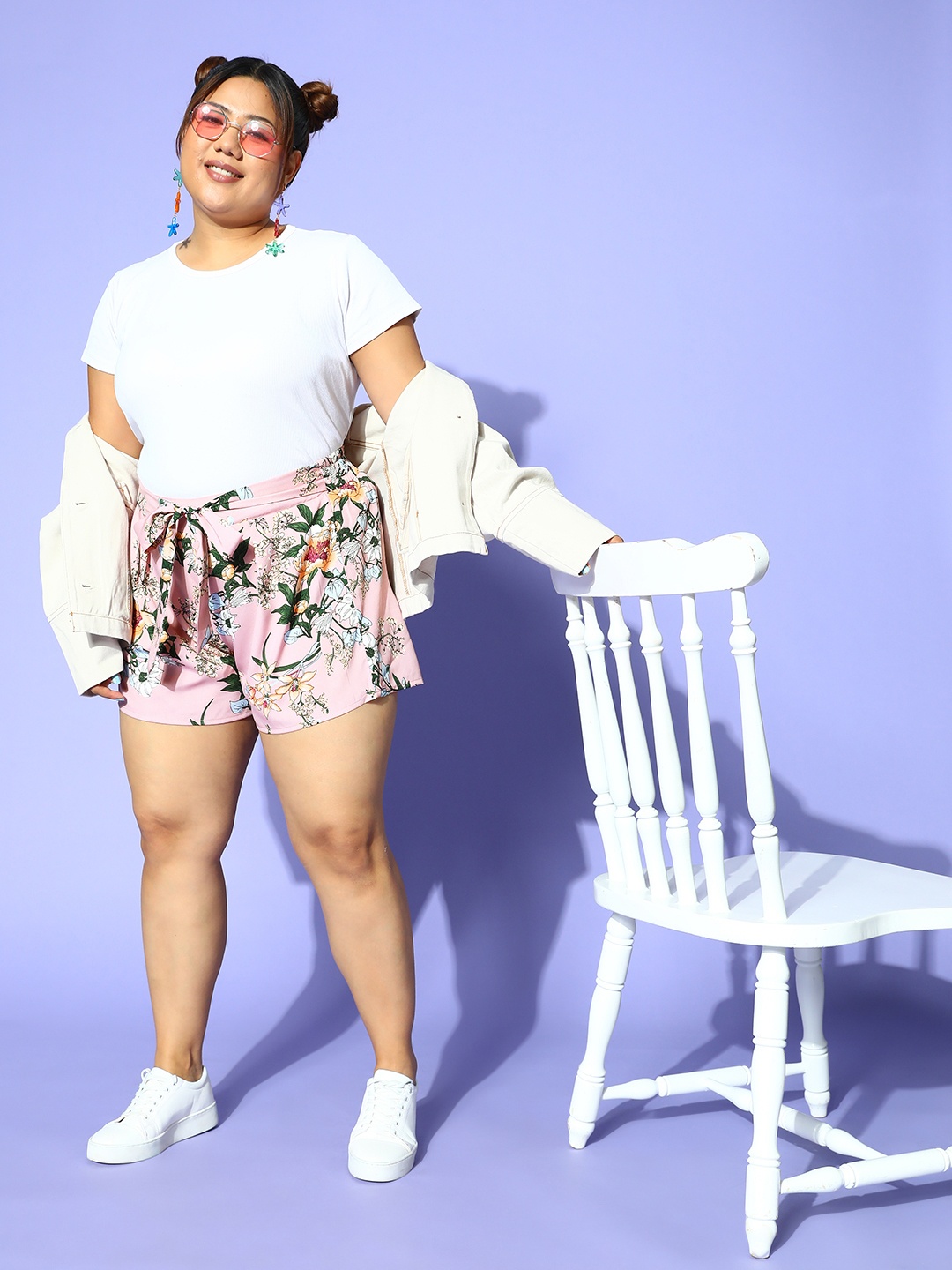 

Berrylush Curve Women Gorgeous Pink Floral Fluid Tie-Up Shorts
