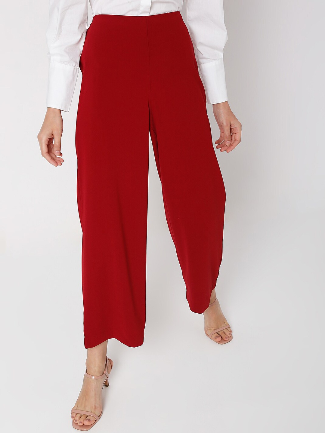 

Vero Moda Women Red Flared High-Rise Trousers