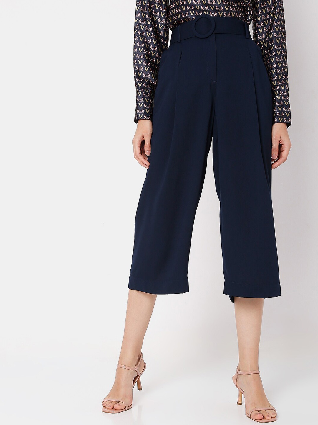 

Vero Moda Women Blue Straight Fit High-Rise Pleated Culottes