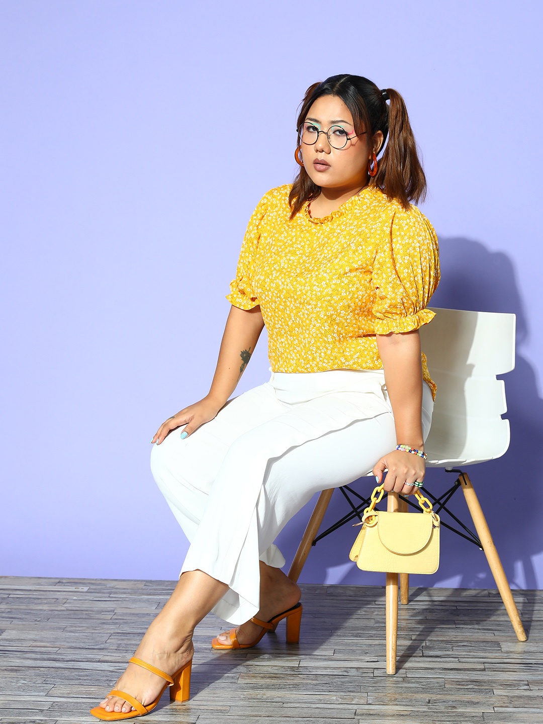 

Berrylush Curve Bright Yellow Floral Once Upon a Sleeve Top