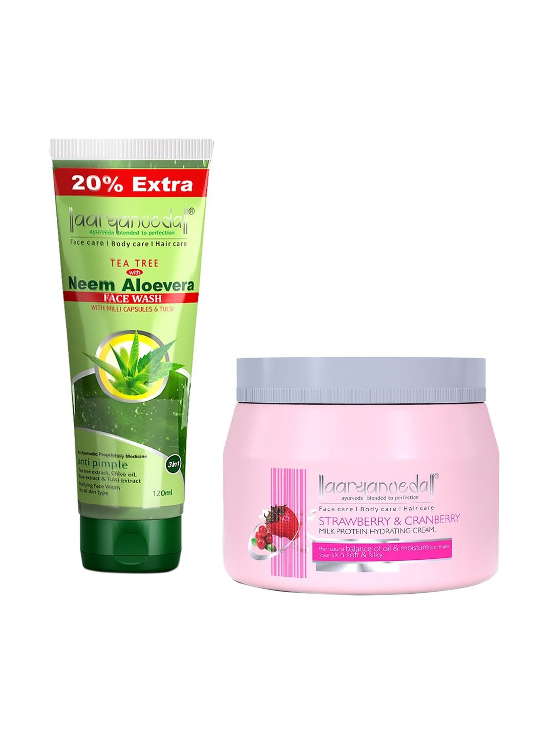 

Aryanveda Set Of 2 Tea Tree Face Wash & Strawberry & Cranberry Cream, Multi