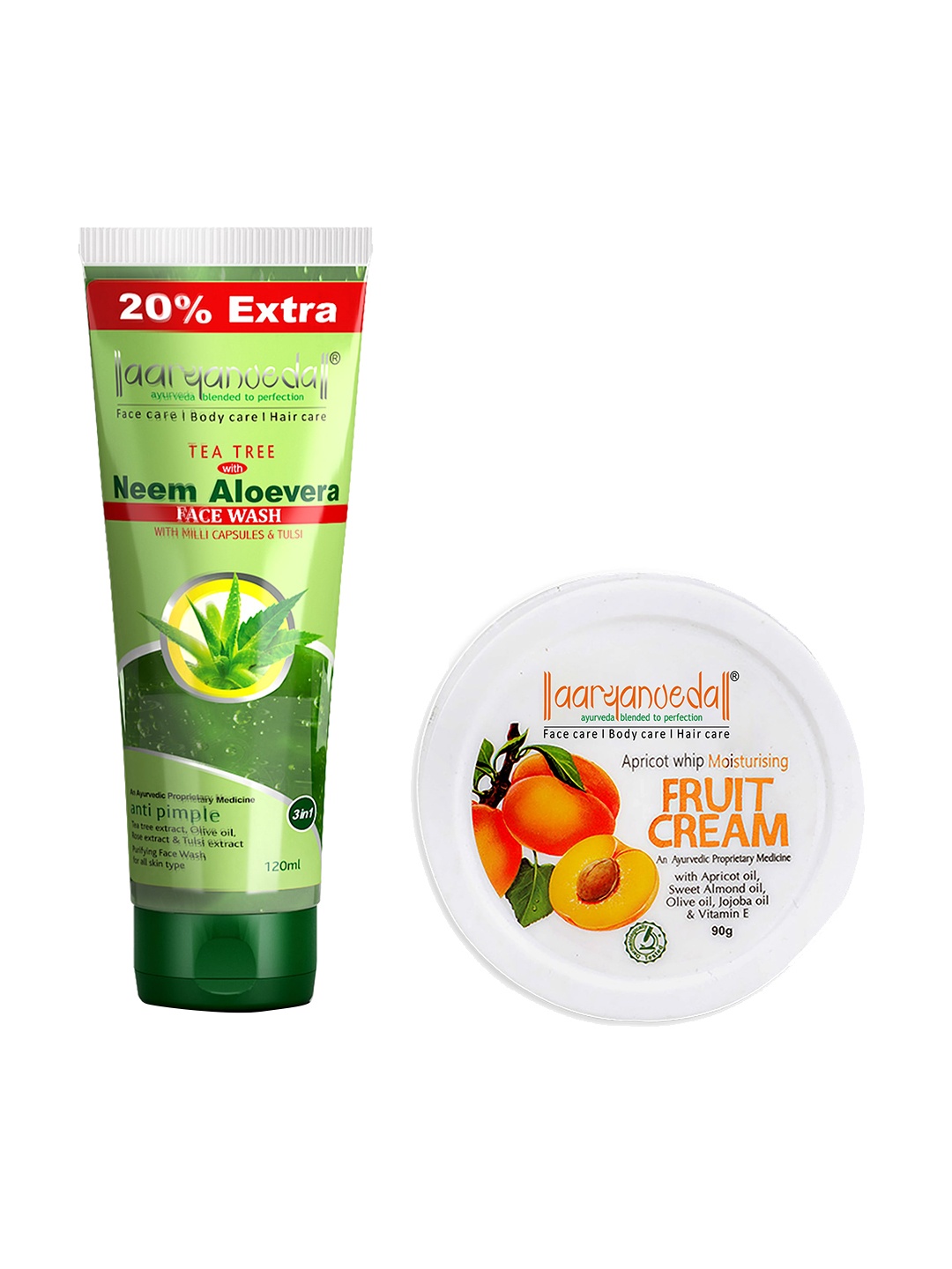 

Aryanveda Set Of 2 Tea Tree Face Wash & Apricot Whip Moisturizing Cream, Multi