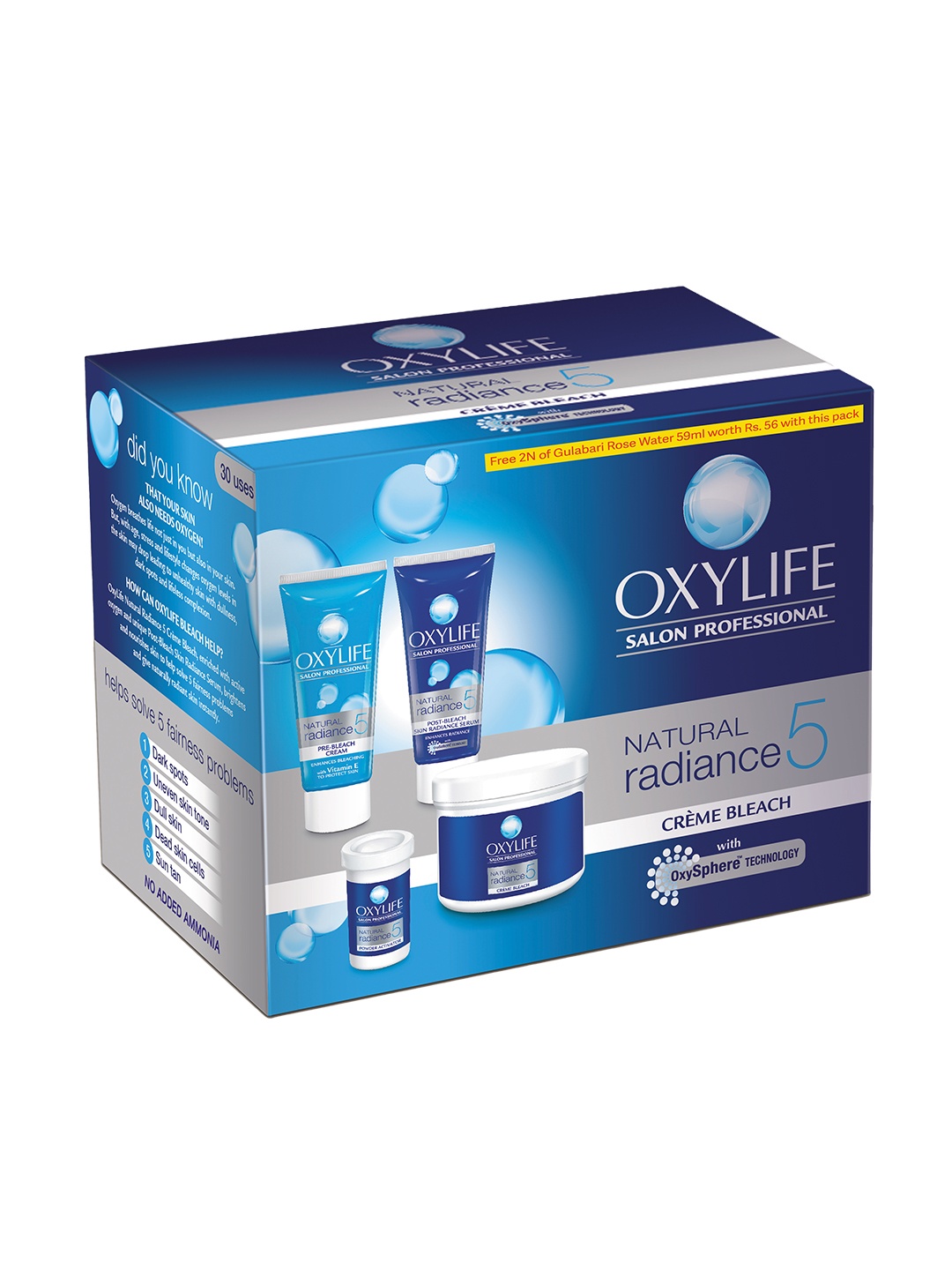 

OXYLIFE Salon Professional Natural Radiance 5 Creme Bleach With OxySphere Technology-310 g, Blue