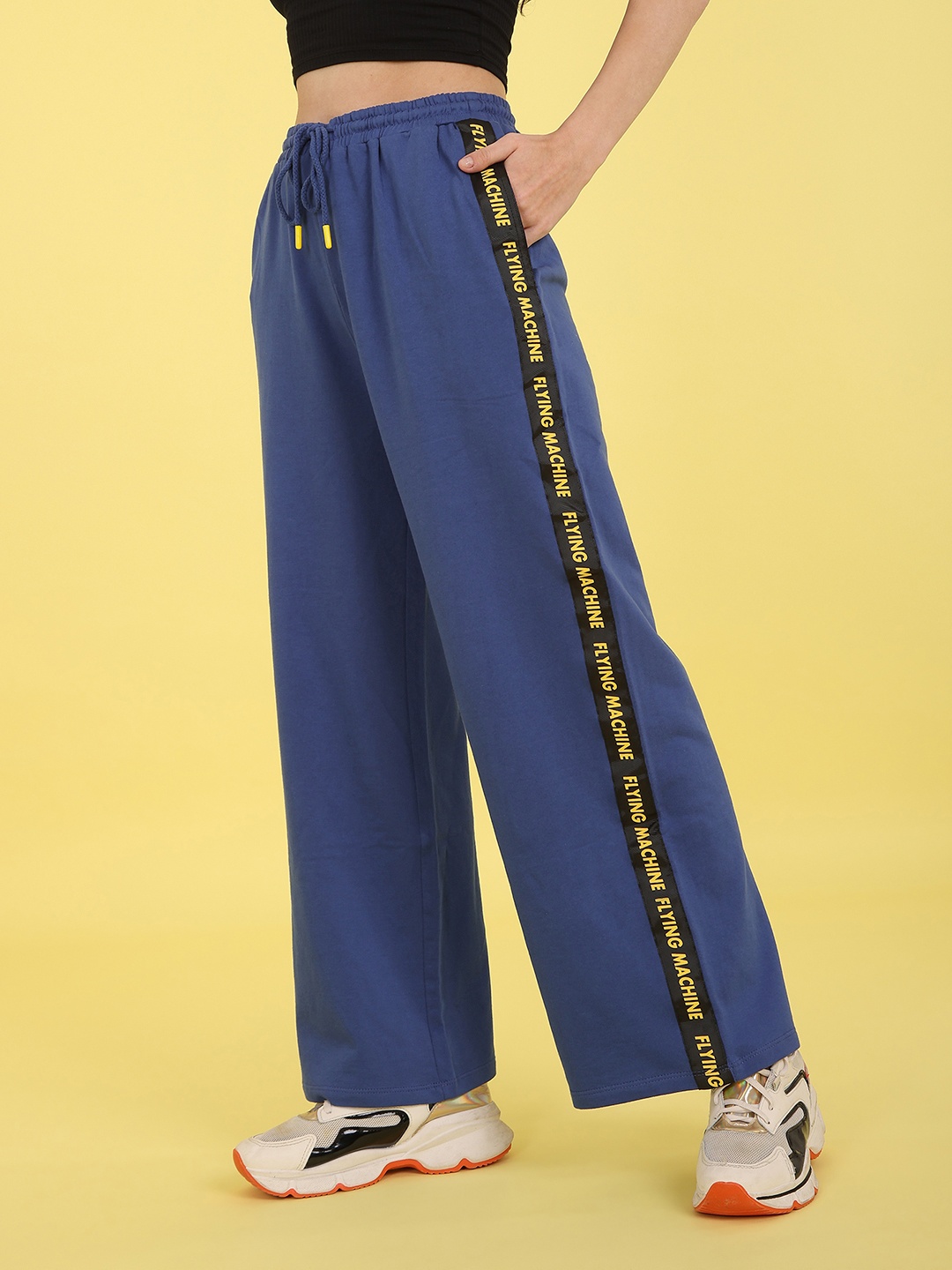 

Flying Machine Women Blue Solid Relaxed Fit Pure Cotton Track Pants