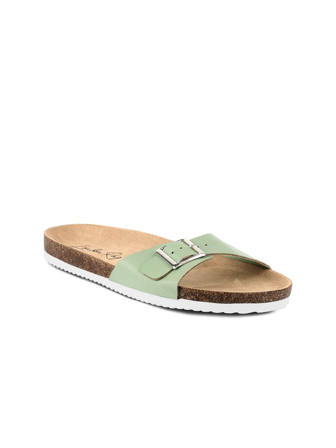 

London Rag Women Green Open Toe Flats with Buckles