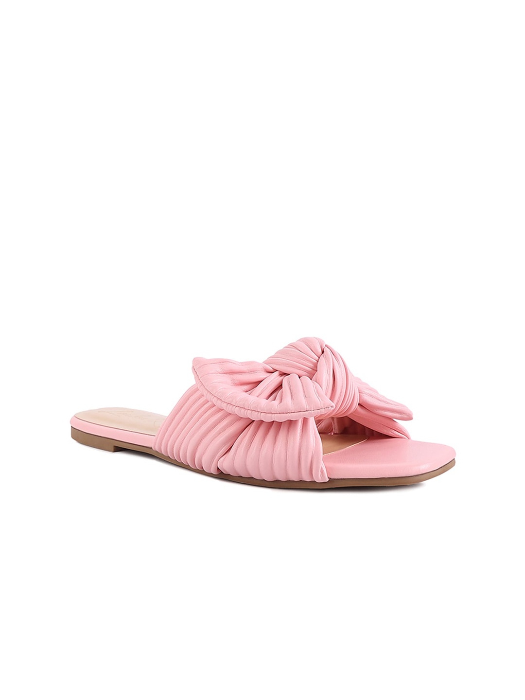 

London Rag Women Pink Textured Open Toe Flats With Bows