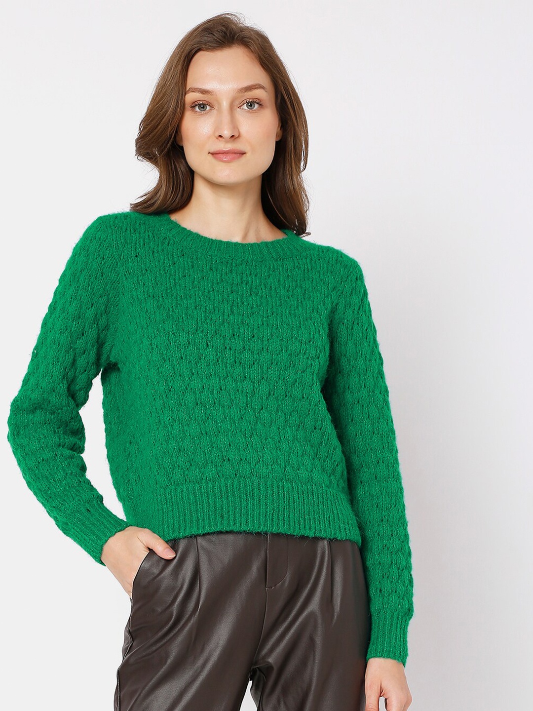

Vero Moda Women Green Cable Knit Pullover