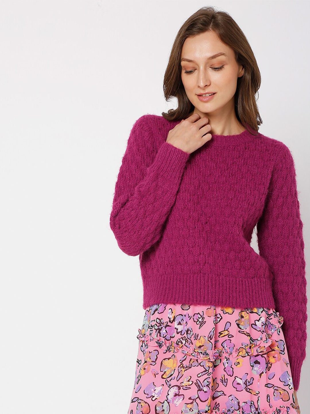 

Vero Moda Women Pink Cable Knit Pullover