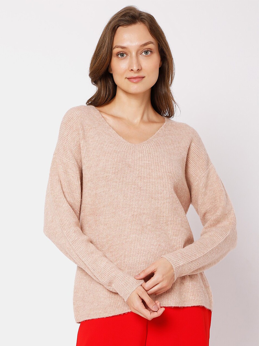 

Vero Moda Women Pink Striped Longline Pullover