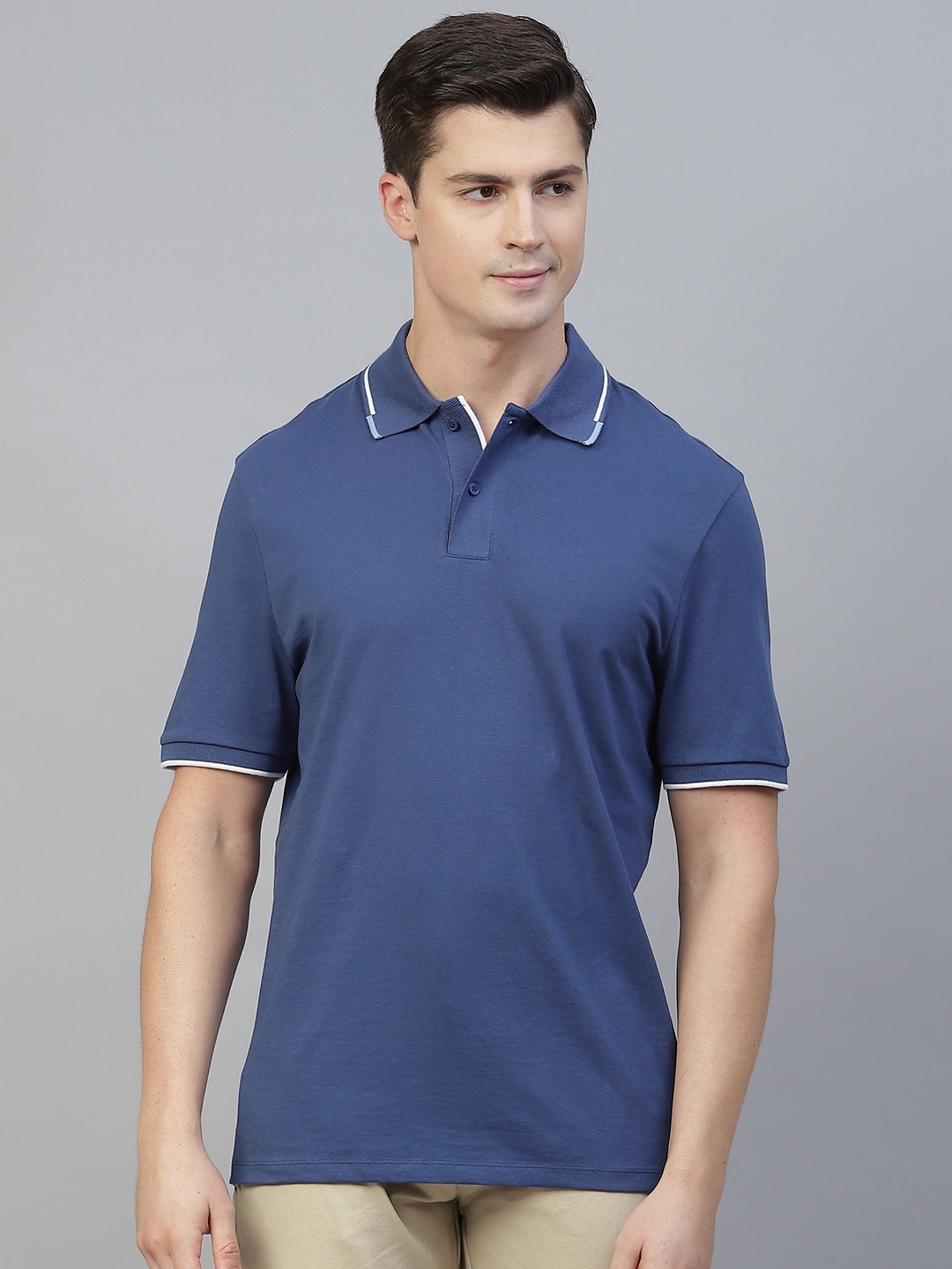 

Marks & Spencer Men Navy Blue Solid Polo Collar T-shirt