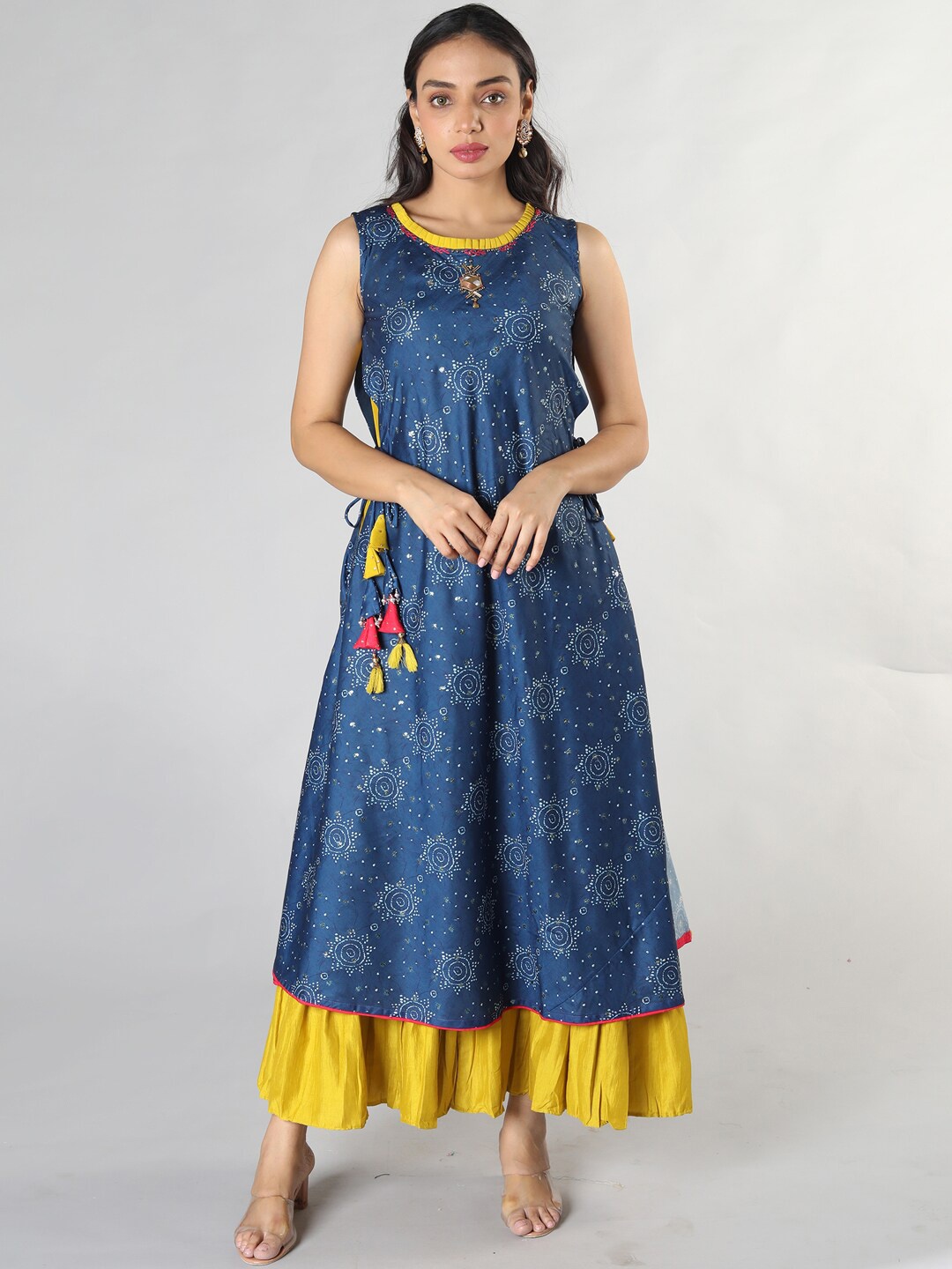 

taruni Blue & Yellow Ethnic Motifs Maxi Dress