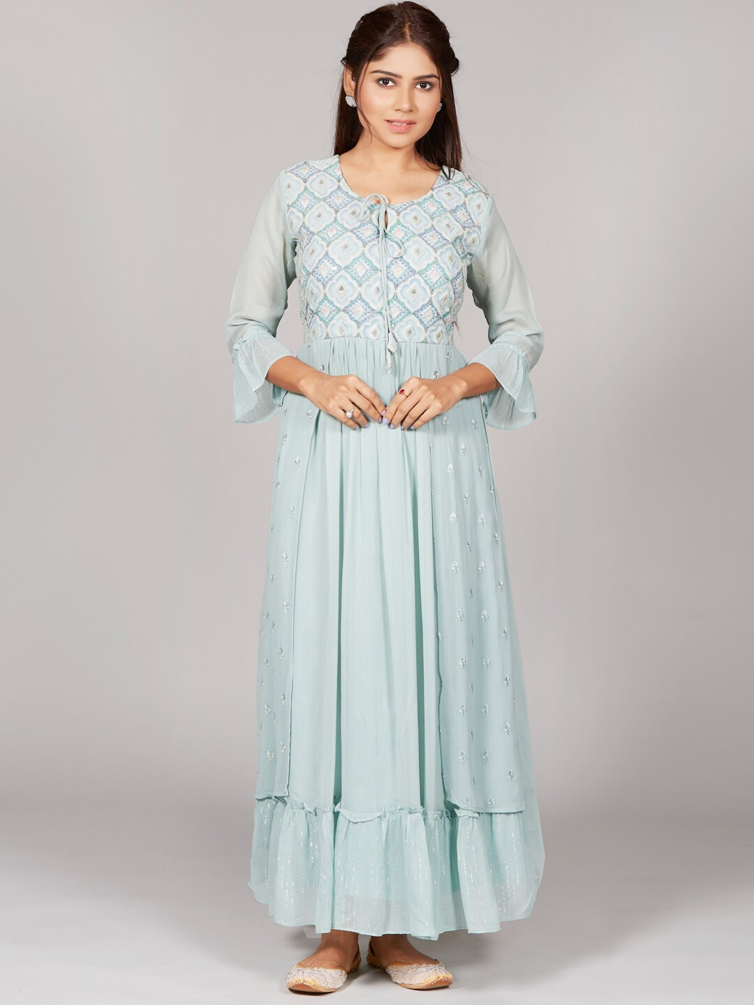 

taruni Blue Ethnic Motifs Embroidered Maxi Dress