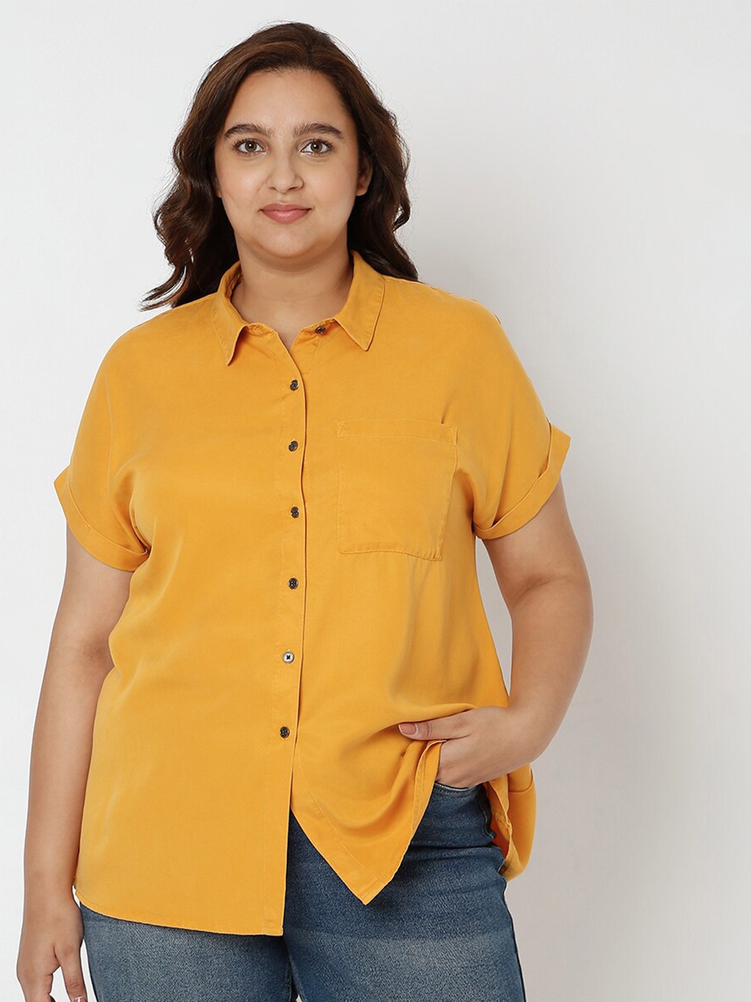 

VERO MODA CURVE Women Yellow Casual Shirt