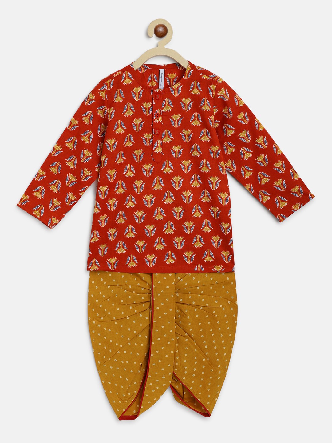 

Campana Boys Maroon Printed Pure Cotton Kurta with Dhoti Pant