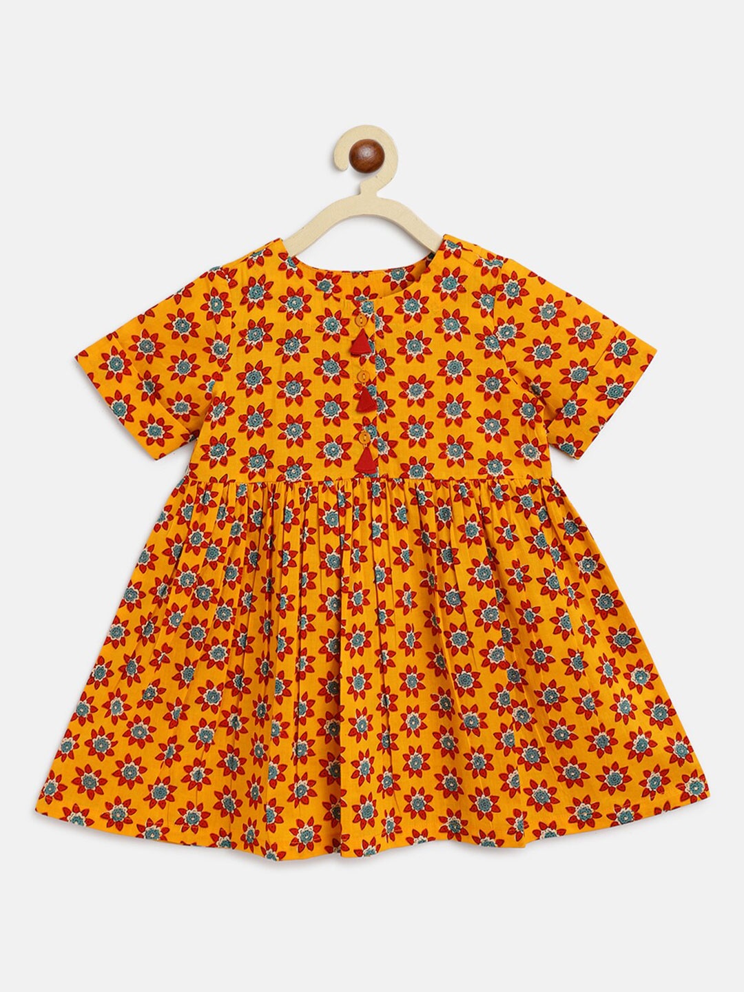 

Campana Mustard Yellow Printed Floral Ethnic Dress