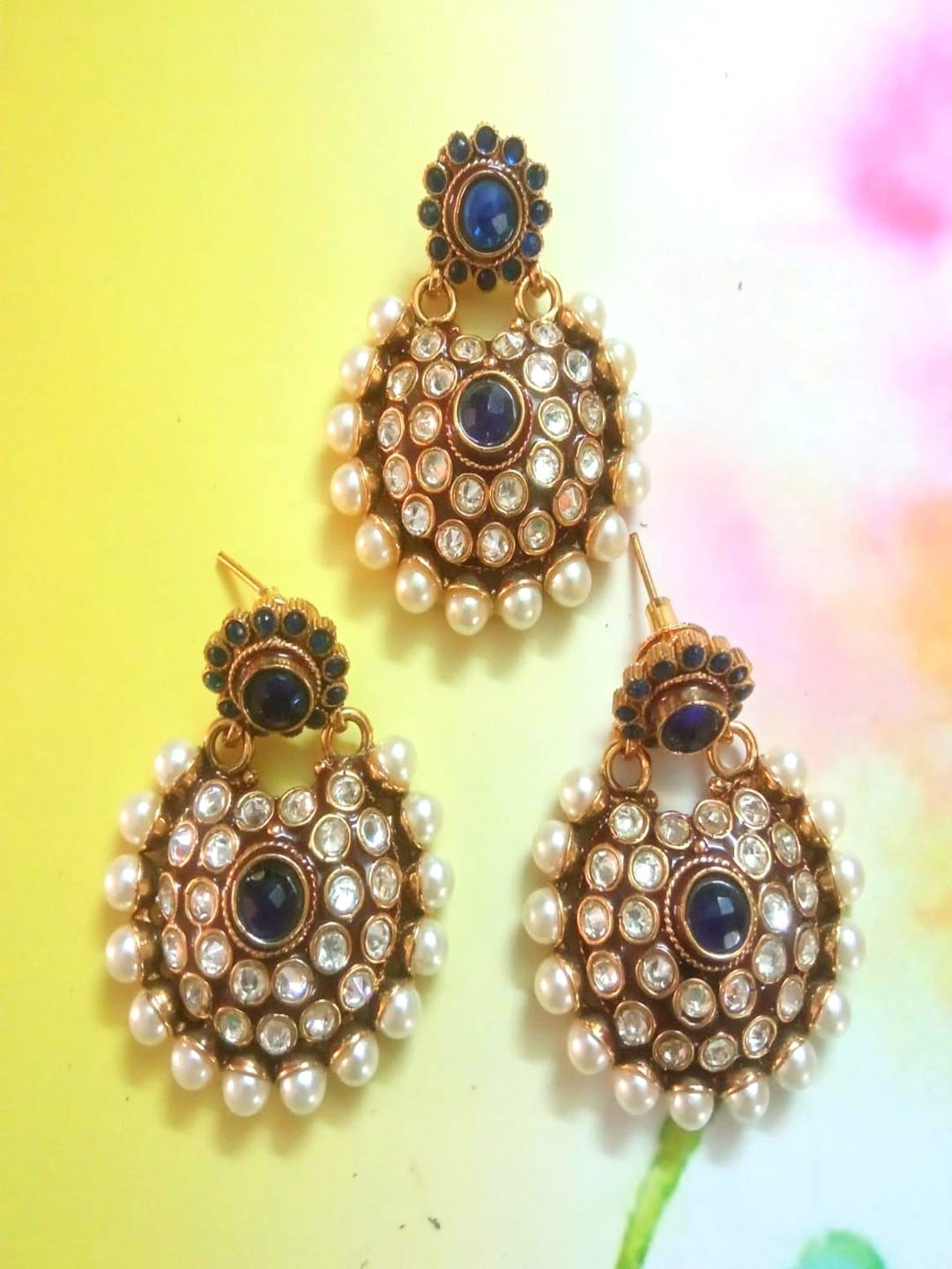 

Runjhun Gold-Plated Blue Stone-Studded Maangtikka & Earrings Set