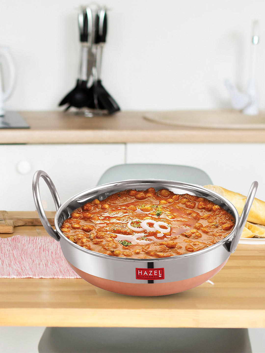 

HAZEL Alfa Silver-Toned Premium Heavy Gauge Stainless Steel Kadai with Copper Bottom 1 L