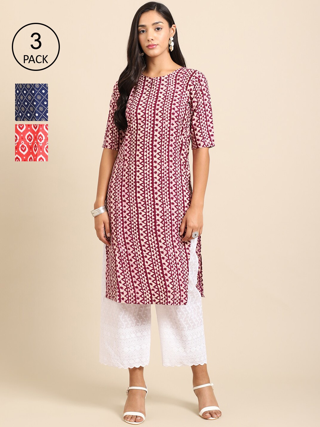 

Ethnic basket Women Multicoloured Geometric Printed Block Print Crepe Kurta, Multi