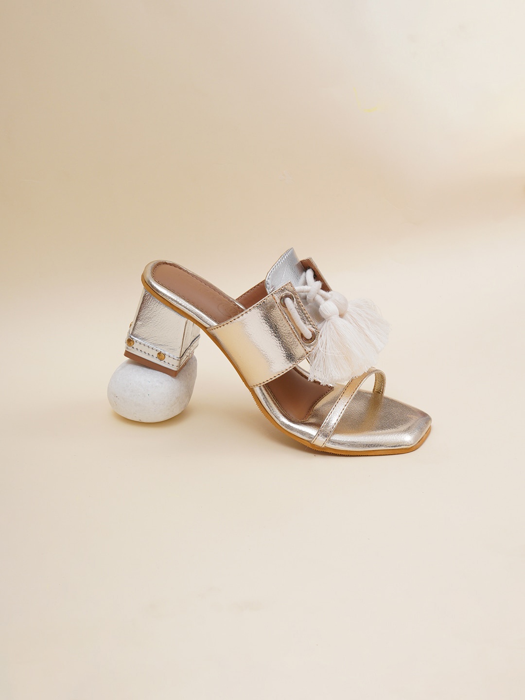 

Sole House Women Gold-Toned Embellished PU Block Heels